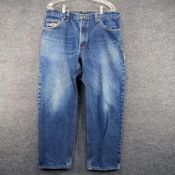 Diamond Gusset Men's Straight Leg Jeans Blue 37x27 Medium Wash Denim 5-Pocket - Picture 2 of 12